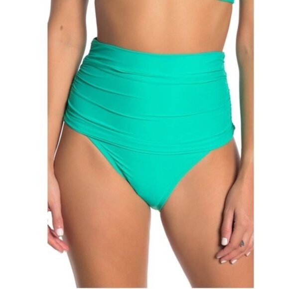 Athena Solid High Waist Ruched Bikini Bottoms - Picture 1 of 8
